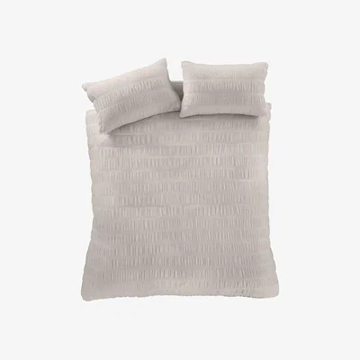 Downtown Catherine Lansfield Seersucker Natural Duvet Set - Super King, Cotton, Striped
