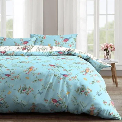 The Range Delicate Birds Floral Reversible Duvet Set - Duck Egg or White / Superking
