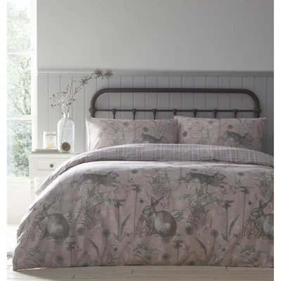 The Range Rabbit Meadow Duvet And Pillowcase Set - Pink / Superking