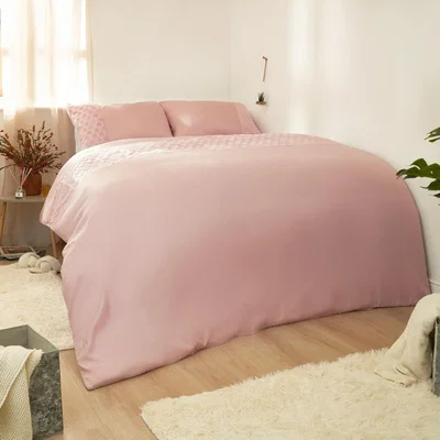 The Range Sienna Embossed Heart Velvet Band Duvet Cover Set - Pink / Superking