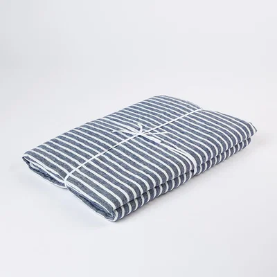 The Conran Shop Linen Flat Sheet King Size Blue Stripe