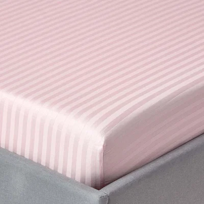 The Range 330 Thread Count Egyptian Cotton Satin Stripe Fitted Sheet - Pink / King