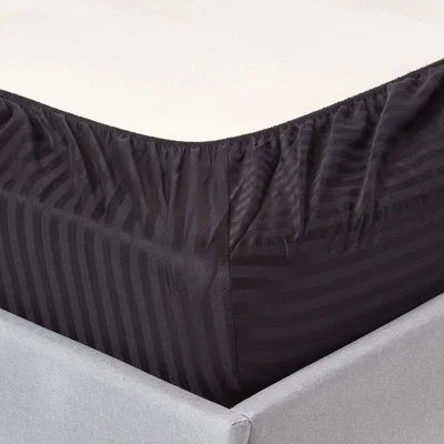 The Range 330 Thread Count Egyptian Cotton Satin Stripe Fitted Sheet - Black / King