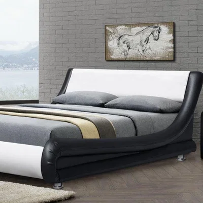 The Range Italian Designer Faux Leather Bed Frame In Black and White  - King