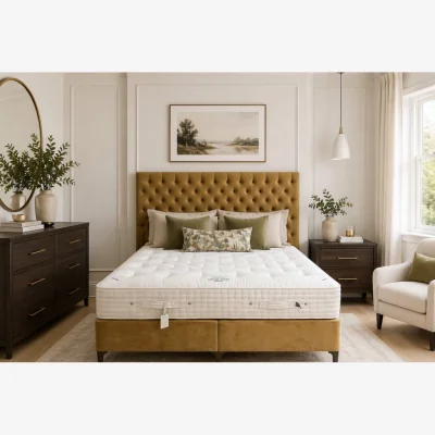 And So To Bed Vispring Excellence Divan Set with Aldo Headboard - Superking Size - Ex Display