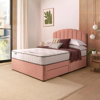 Dunelm Return - Silentnight Divan Bed With Velvet Merlin Headboard, Single Pink with 2 Drawers
