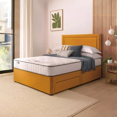 Dunelm Silentnight Velvet Divan Bed with Malvern Headboard & 800 Pocket Sprung Mattress Ochre