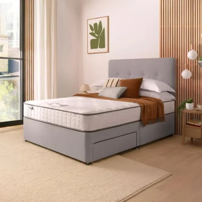 Dunelm Silentnight Divan Bed With Francisco Fabric Headboard and 800 Pocket Sprung Mattress
