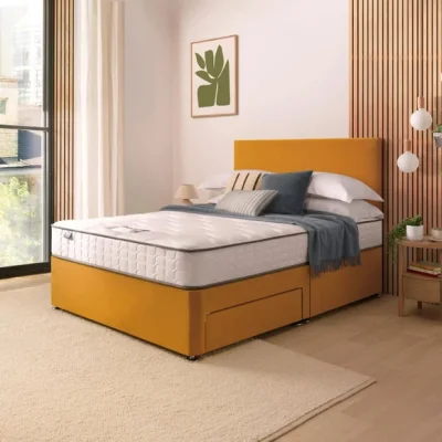 Dunelm Silentnight Divan Bed With Velvet Paris Headboard and 800 Pocket Sprung Mattress