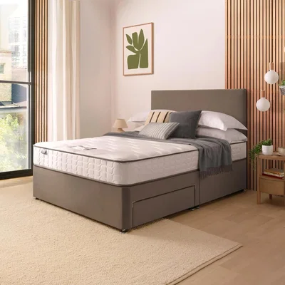 Dunelm Silentnight Velvet Divan Bed with Paris Headboard & 800 Pocket Sprung Mattress Velvet Mink