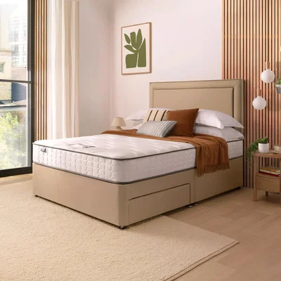 Dunelm Silentnight Fabric Divan Bed with Malvern Headboard & 800 Pocket Sprung Mattress Sandstone