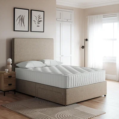Dunelm Return - Luxury Linen Divan Base, Double Dark Beight with 2 Drawers