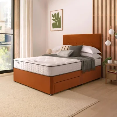 Dunelm Silentnight Divan Bed With Francisco Velvet Headboard and 800 Pocket Sprung Mattress