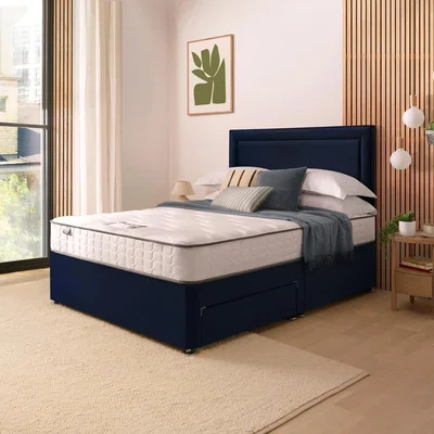 Dunelm Silentnight Velvet Divan Bed with Malvern Headboard & 800 Pocket Sprung Mattress Maritime Velvet