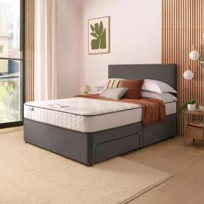 Dunelm Silentnight Divan Bed With Velvet Paris Headboard and 800 Pocket Sprung Mattress