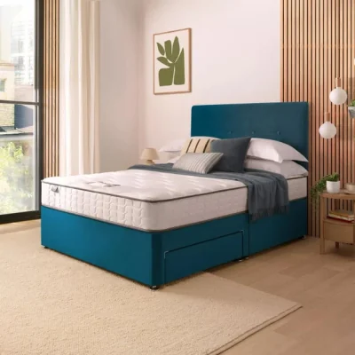 Dunelm Silentnight Divan Bed With Francisco Velvet Headboard and 800 Pocket Sprung Mattress