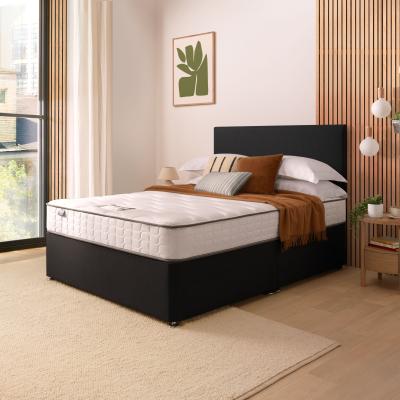 Dunelm Return - Silentnight Divan Bed With Fabric Paris Headboard, Kingsize Ebony with No Drawers