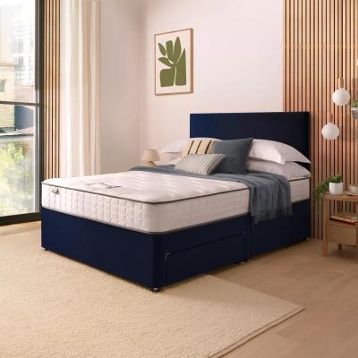 Dunelm Silentnight Velvet Divan Bed with Paris Headboard & 800 Pocket Sprung Mattress Maritime Velvet