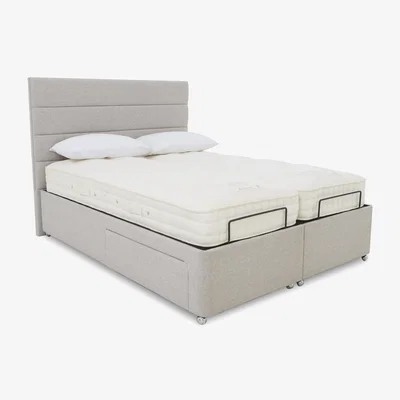 Furniture Village E-Motion Natsu Dual Adjustable Divan Base With 4 Drawers with Headboard - Super King - Shetland Pebble