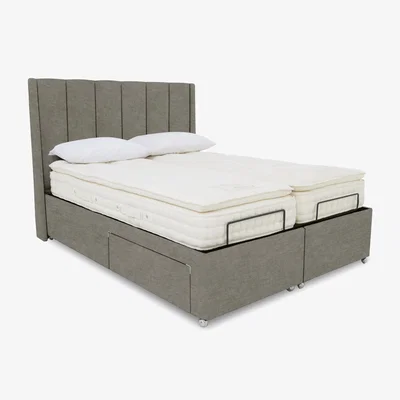 Furniture Village E-Motion Ryo Dual Adjustable Divan Base With 2 Drawers with Headboard - King Size - Warm Onyx