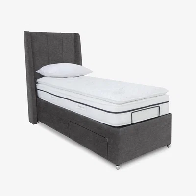 Furniture Village E-Motion Akira Adjustable Divan Base With 2 Drawers with Headboard - Single - Smokey Quartz