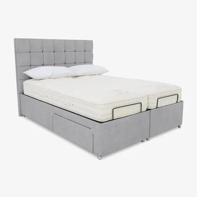 Furniture Village E-Motion Kaito Dual Adjustable Divan Base With 4 Drawers with Headboard - King Size - Aston Silver