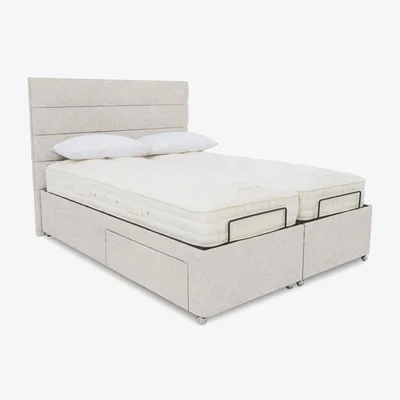 Furniture Village E-Motion Natsu Dual Adjustable Divan Base With 2 Drawers with Massage Function and Headboard - King Size - Sandstone Pearl