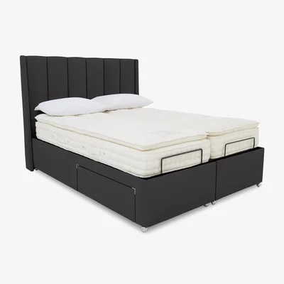 Furniture Village E-Motion Ryo Dual Adjustable Divan Base With 4 Drawers with Massage Function and Headboard - Super King - Seven Anthracite