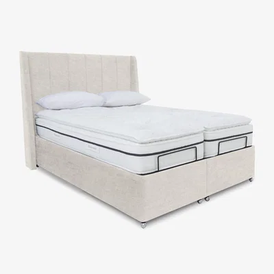 Furniture Village E-Motion Akira Dual Adjustable Ottoman Divan Base with Massage Function and Headboard - King Size - Sandstone Pearl