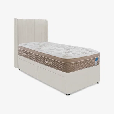 Furniture Village Sleep Story - PlushTech Divan Set With 2 Drawer Storage - Single - Plush Ecru