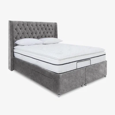 Furniture Village E-Motion Zen Adjustable Divan Base With 2 Drawers with Headboard - King Size - Daytona Pebble