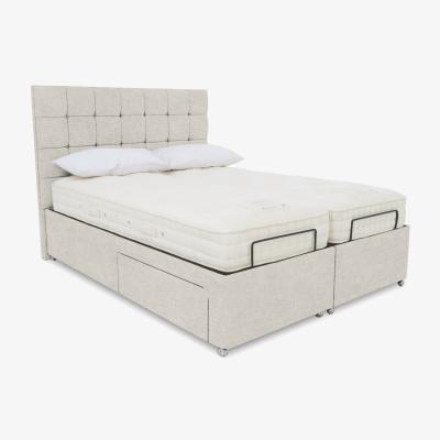 Furniture Village E-Motion Kaito Dual Adjustable Divan Base With 4 Drawers with Headboard - Super King - Sandstone Pearl