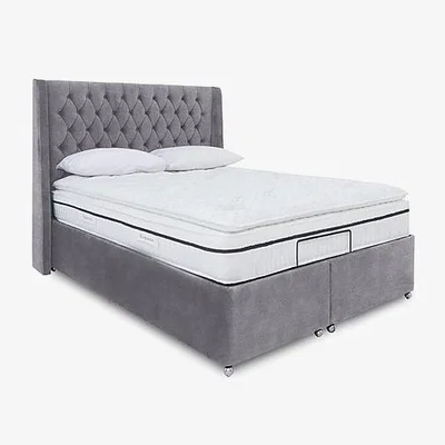 Furniture Village E-Motion Zen Adjustable Ottoman Divan Base with Headboard - King Size - Aston Steel