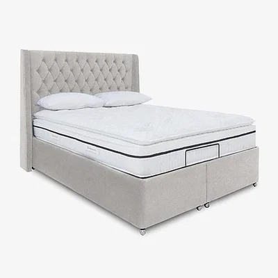 Furniture Village E-Motion Zen Adjustable Ottoman Divan Base with Headboard - King Size - Shetland Pebble