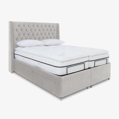 Furniture Village E-Motion Zen Dual Adjustable Divan Base With 2 Drawers with Headboard - Super King - Shetland Pebble