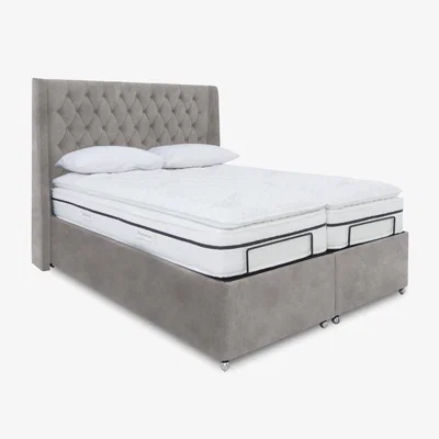 Furniture Village E-Motion Zen Dual Adjustable Ottoman Divan Base with Headboard - Super King - Dapple Oyster