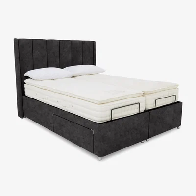 Furniture Village E-Motion Ryo Dual Adjustable Divan Base with Massage Function and Headboard - Super King - Daytona Coal