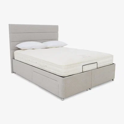 Furniture Village E-Motion Natsu Adjustable Divan Base With 2 Drawers with Headboard - King Size - Shetland Pebble