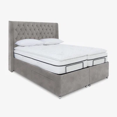 Furniture Village E-Motion Zen Dual Adjustable Divan Base with Massage Function and Headboard - Super King - Dapple Oyster