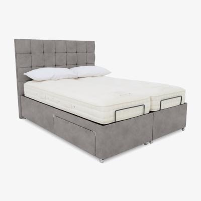 Furniture Village E-Motion Kaito Dual Adjustable Divan Base With 4 Drawers with Headboard - Super King - Dapple Oyster