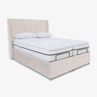 Furniture Village E-Motion Akira Dual Adjustable Divan Base With 2 Drawers with Massage Function and Headboard - Super King - Sandstone Pearl