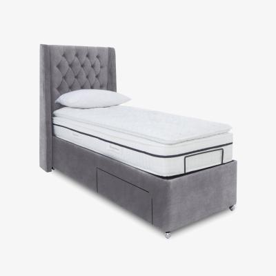 Furniture Village E-Motion Zen Adjustable Divan Base With 2 Drawers with Headboard - Single - Aston Steel