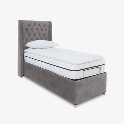 Furniture Village E-Motion Zen Dual Adjustable Ottoman Divan Base with Massage Function and Headboard - Single - Dapple Sterling
