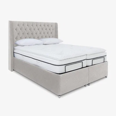 Furniture Village E-Motion Zen Dual Adjustable Ottoman Divan Base with Headboard - Super King - Shetland Pebble