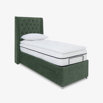 Furniture Village E-Motion Zen Dual Adjustable Divan Base With 2 Drawers with Massage Function and Headboard - Single - Sage