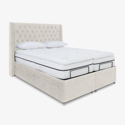 Furniture Village E-Motion Zen Dual Adjustable Divan Base With 4 Drawers with Massage Function and Headboard - King Size - Sandstone Pearl