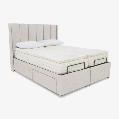 Furniture Village E-Motion Ryo Dual Adjustable Divan Base With 2 Drawers with Headboard - Super King - Sandstone Pearl