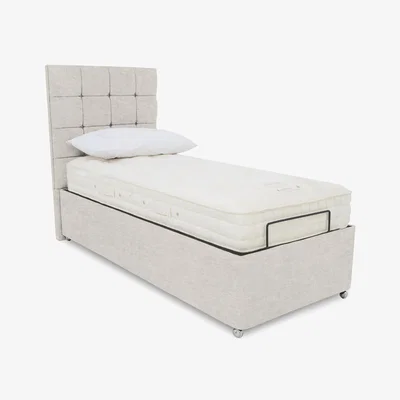 Furniture Village E-Motion Kaito Dual Adjustable Ottoman Divan Base with Massage Function and Headboard - Single - Sandstone Pearl
