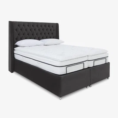 Furniture Village E-Motion Zen Dual Adjustable Ottoman Divan Base with Massage Function and Headboard - Super King - Seven Anthracite