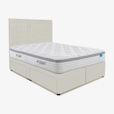 Furniture Village Sleep Story - Hybrid 360 Divan Set With 4 Drawer Storage - Super King - Plush Ecru